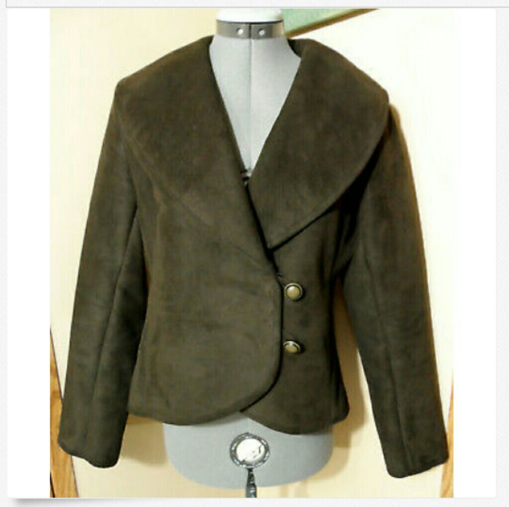KIAL Suede Sherpa Blazer Jacket M Brown Blue coat